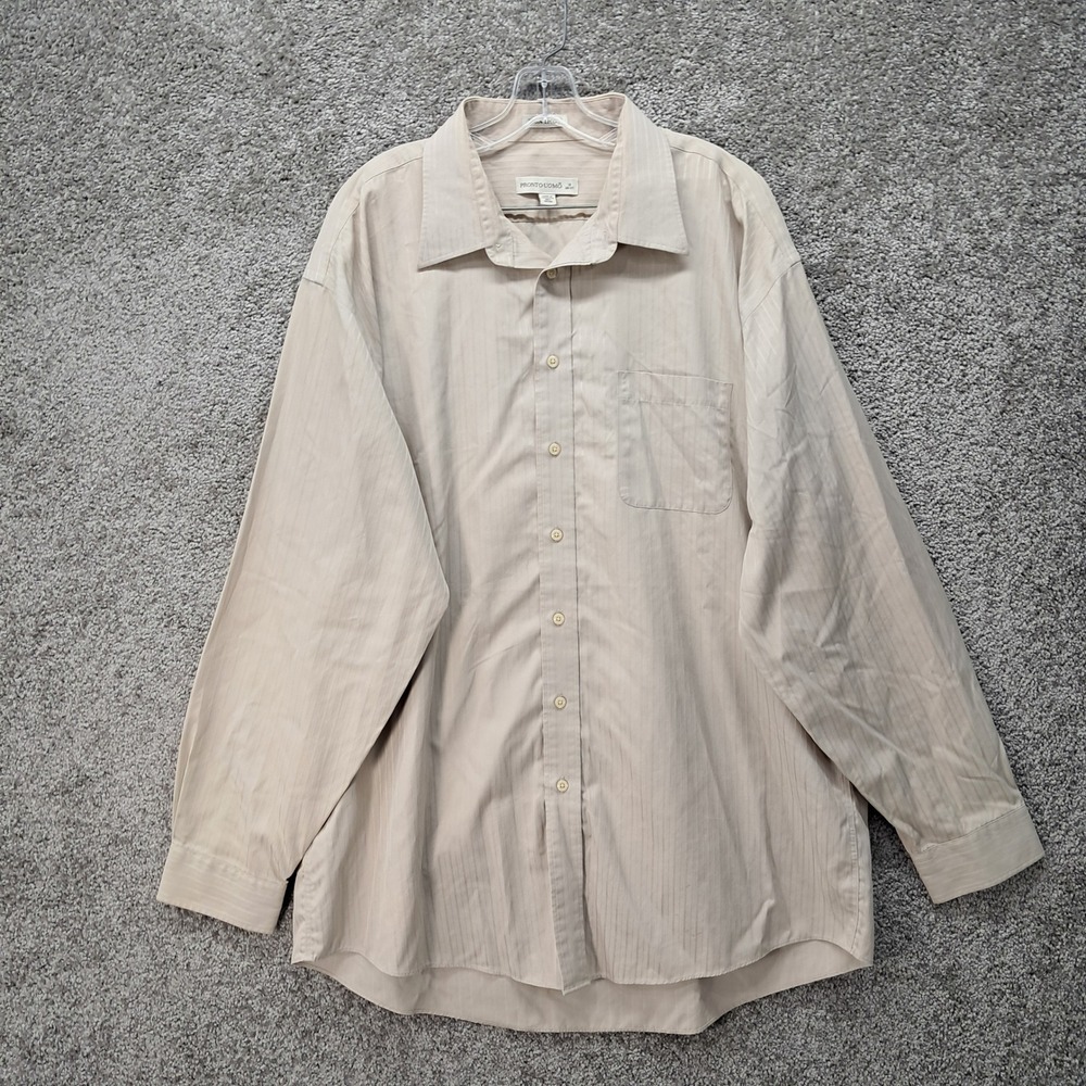 Pronto Uomo Mens Tan Striped Long Sleeve Button Down Cotton Shirt 18 36/37